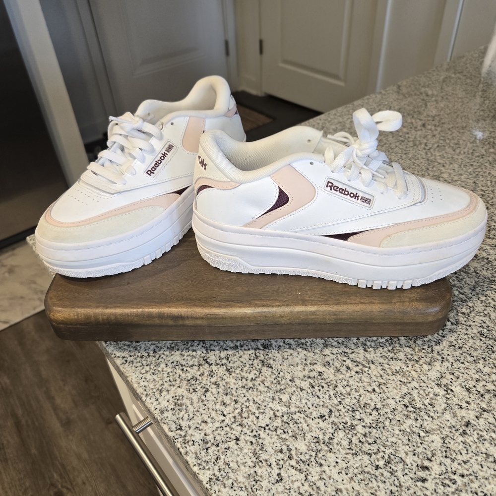 Reebok Women's White and Pink Platform Sneakers